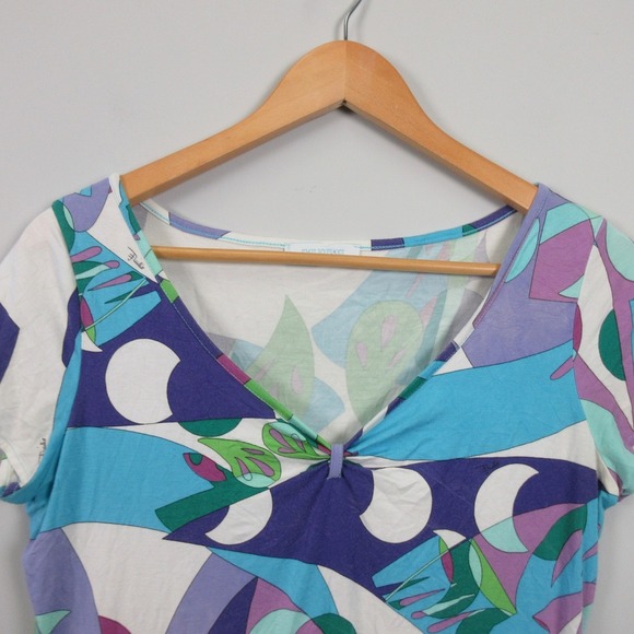 Emilio Pucci Firenze Top Shirt Women M * Blue Abstract V Neck Y2K Designer 142 - Picture 7 of 10